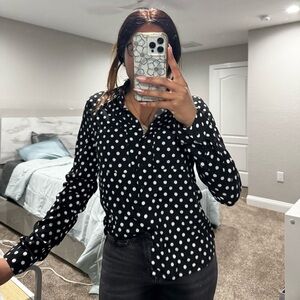 Fashion Nova Black and White Polka Dot You Better Work button down top